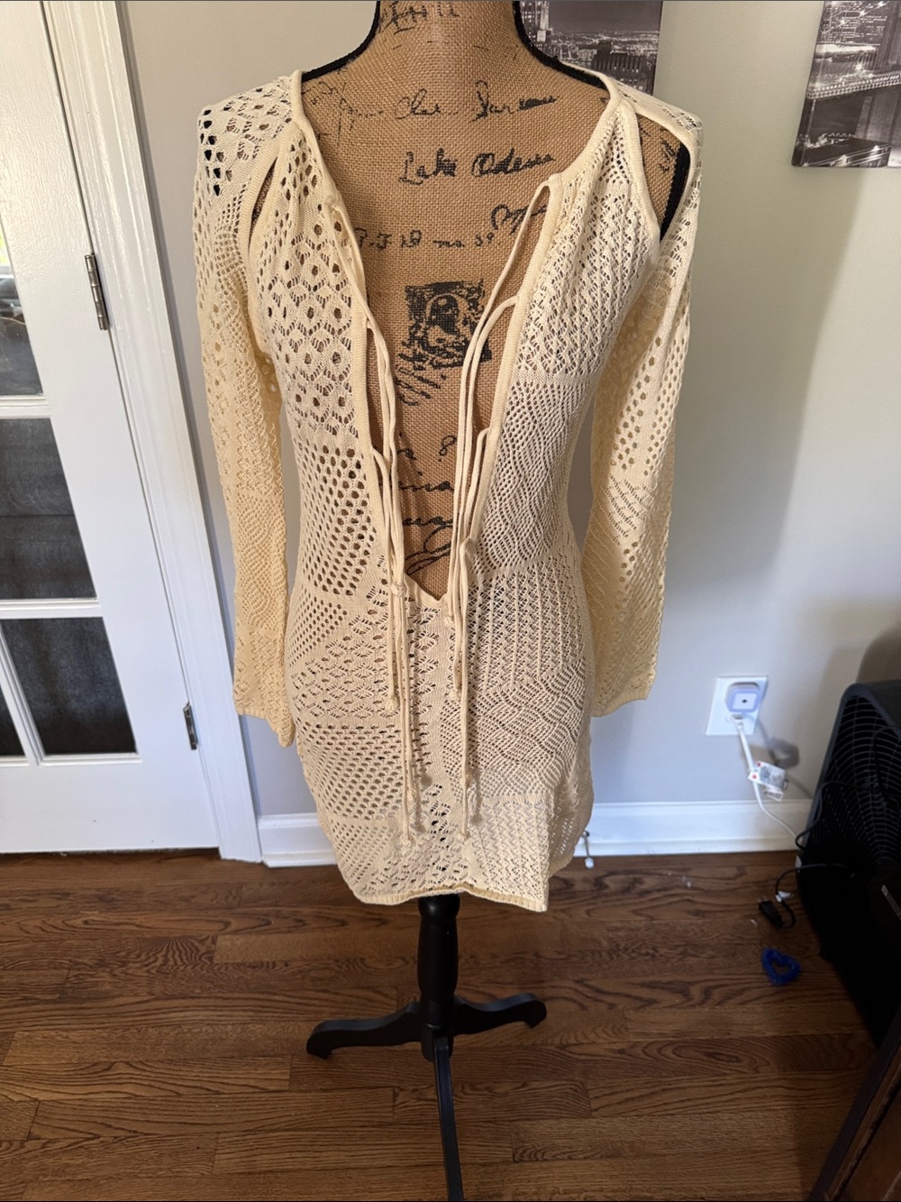 Crochet Tie-Front Swim Coverup - Cream